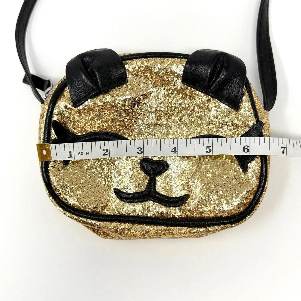 Cat &‎ Jack Cat Face Crossbody Purse Gold Glitter Black Small
